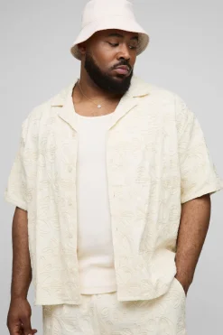 boohooMAN Plus Applique Twill Revere Oversized Shirt<Homme Chemises Grande Taille|Chemises
