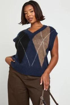 Plus Argyle Gilet Tricoté