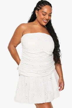Plus Bandeau Broderie Skater Dress
