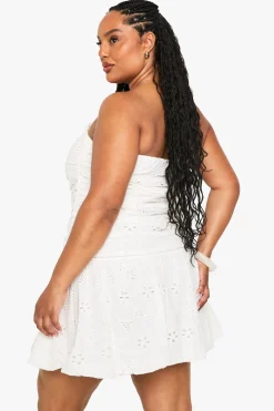 Plus Bandeau Broderie Skater Dress