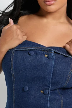 Plus Bardot Button Down Denim Top