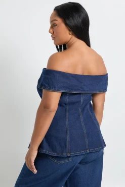 Plus Bardot Button Down Denim Top