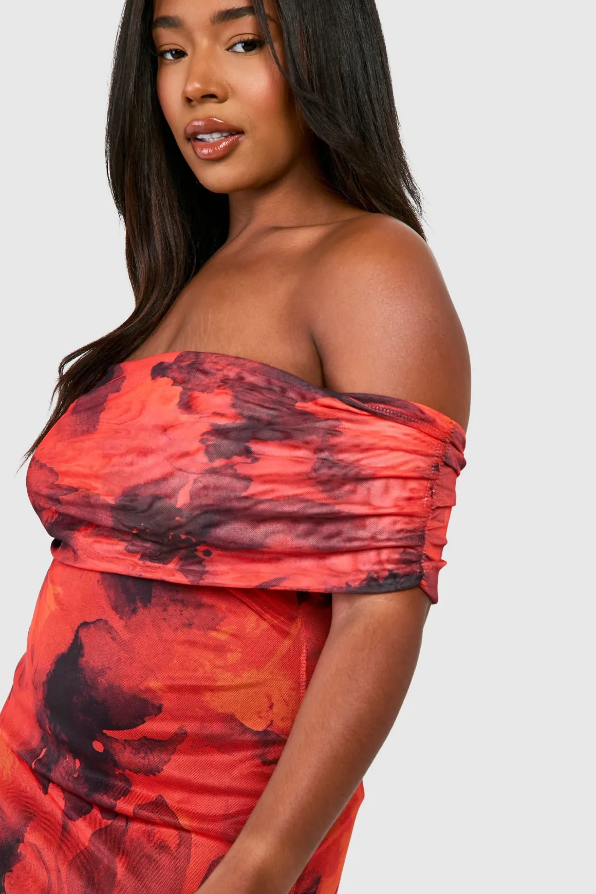 Plus Bardot Robe Maxi Florale