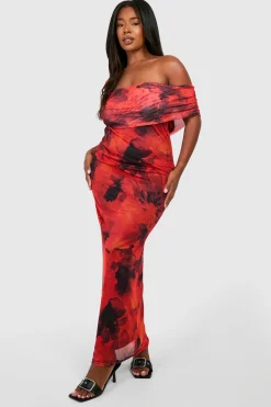 Plus Bardot Robe Maxi Florale