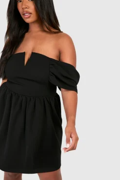 boohoo Plus Bardot Robe Skater à épaule tombante grande taille<Femme Robes Moulantes|Robes