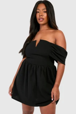 boohoo Plus Bardot Robe Skater à épaule tombante grande taille<Femme Robes Moulantes|Robes