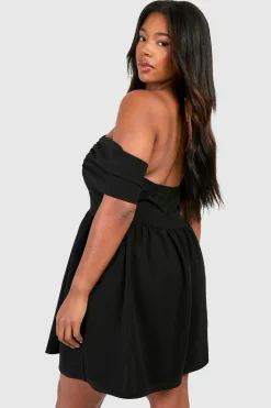 boohoo Plus Bardot Robe Skater à épaule tombante grande taille<Femme Robes Moulantes|Robes