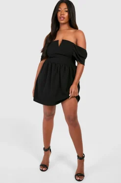 boohoo Plus Bardot Robe Skater à épaule tombante grande taille<Femme Robes Moulantes|Robes