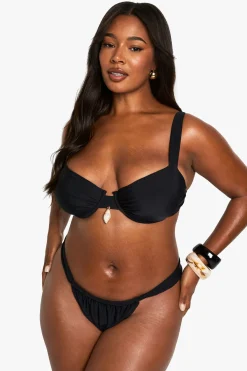 boohoo Plus Bas de Bikini Tanga Froncés avec Garniture de Coquillage<Femme Maillots De Bain