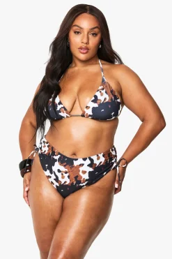 Plus Bas de bikini triangle à imprimé vache et taille haute