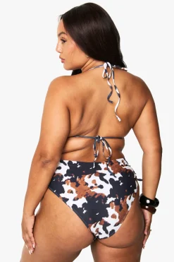 Plus Bas de bikini triangle à imprimé vache et taille haute