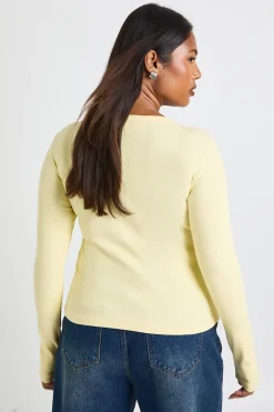 Plus Basic Haut ajusté en jersey côtelé, col échancré, coupe longue, manches longues