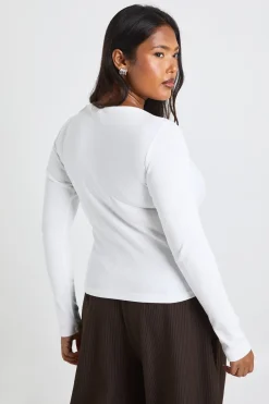 boohoo Plus Basic haut ajusté à manches longues en maille côtelée, à encolure échancrée et coupe longiligne<Femme Basiques|Tops
