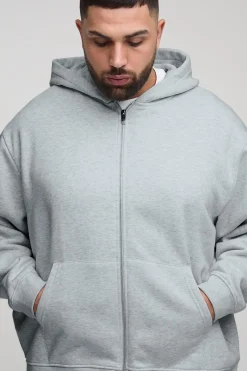 boohooMAN Plus Basic Oversized Zip Through Hoodie<Homme Tout Afficher|Sweats À Capuche Grande Taille