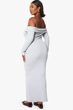 Plus Basic Rib Bardot Maxi Dress