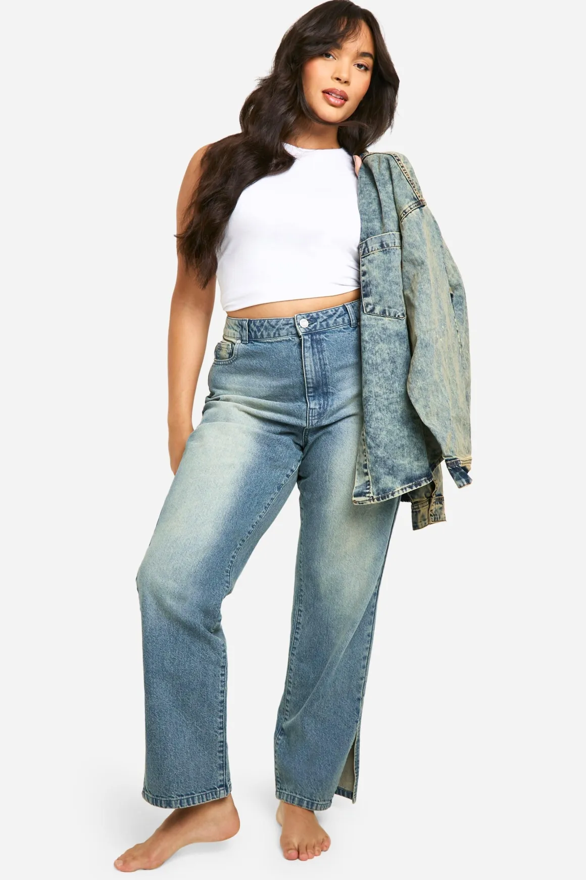Plus Basics Jeans Droits à Ourlet Fendu
