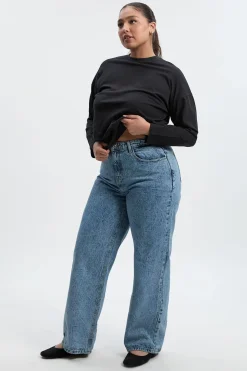 Plus Basics Jeans à Ourlet Fendu et Jambe Droite pour Grandes Tailles