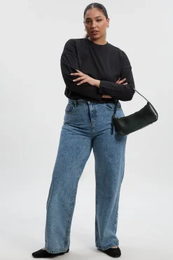 Plus Basics Jeans à Ourlet Fendu et Jambe Droite pour Grandes Tailles
