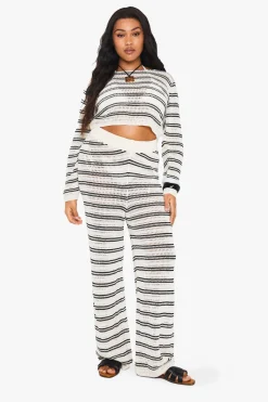 boohoo PLUS BEACH KNIT WIDE LEG TROUSER<Femme Tenues De Plage