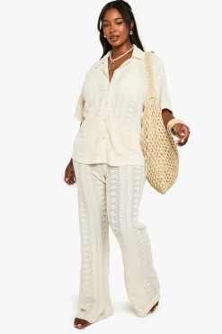 Plus Beach Mix and Match Pantalon Tricoté Texturé à Motifs pour Grandes Tailles