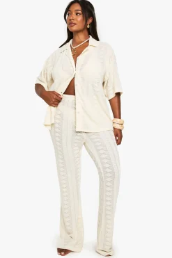 Plus Beach Mix and Match Pantalon Tricoté Texturé à Motifs pour Grandes Tailles