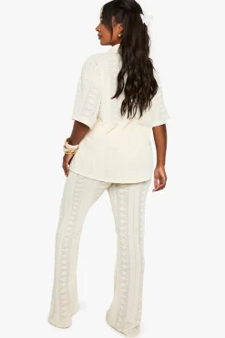 Plus Beach Mix and Match Pantalon Tricoté Texturé à Motifs pour Grandes Tailles