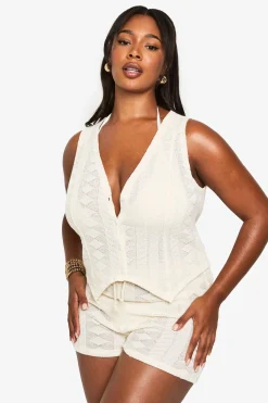 boohoo Plus Beach Mix and Match Textured Patterned Knitted Waistcoat<Femme Tenues De Plage