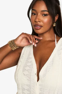 boohoo Plus Beach Mix and Match Textured Patterned Knitted Waistcoat<Femme Tenues De Plage