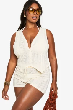 boohoo Plus Beach Mix and Match Textured Patterned Knitted Waistcoat<Femme Tenues De Plage