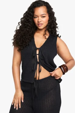 Plus Beach Tie Front Top
