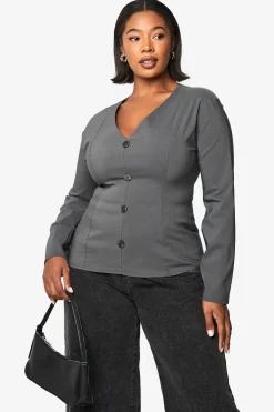 boohoo Plus Bengaline Cinched Button Down Top<Femme Tailleurs|Blazers