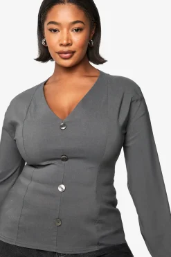 boohoo Plus Bengaline Cinched Button Down Top<Femme Tailleurs|Blazers