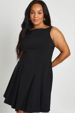 Plus Bengaline à encolure racer plissée robe patineuse