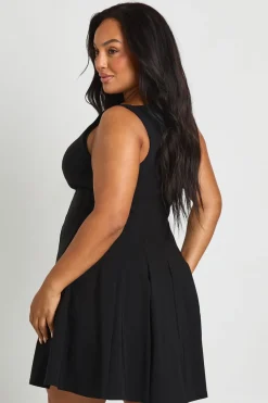 Plus Bengaline à encolure racer plissée robe patineuse