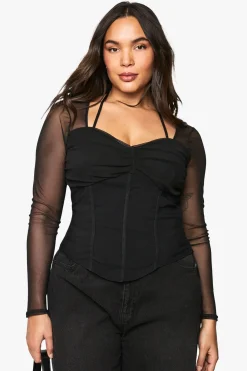 Plus Bengaline Haut Corset à Manches en Mesh