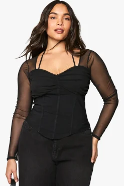 Plus Bengaline Haut Corset à Manches en Mesh