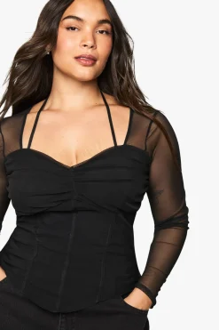 Plus Bengaline Haut Corset à Manches en Mesh