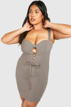 Plus Bengaline Robe Moulante à Lacets Grande Taille