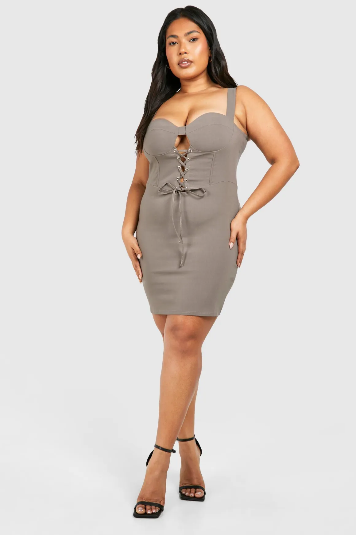 Plus Bengaline Robe Moulante à Lacets Grande Taille