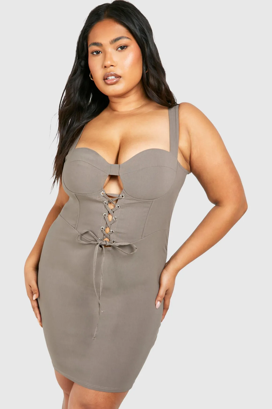 Plus Bengaline Robe Moulante à Lacets Grande Taille
