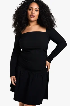 Plus Bengaline Robe Patineuse Grande Taille à encolure carrée et froncée