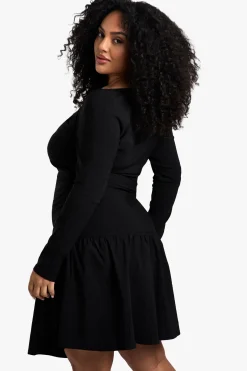 Plus Bengaline Robe Patineuse Grande Taille à encolure carrée et froncée