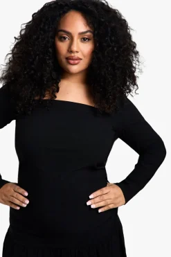 Plus Bengaline Robe Patineuse Grande Taille à encolure carrée et froncée