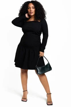 Plus Bengaline Robe Patineuse Grande Taille à encolure carrée et froncée