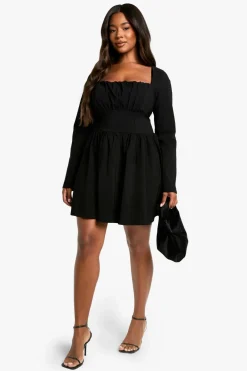 Plus Bengaline Robe Skateur à Corset Grande Taille à Manches Longues