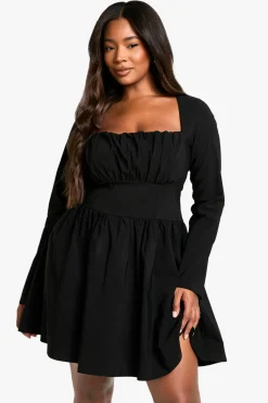 Plus Bengaline Robe Skateur à Corset Grande Taille à Manches Longues