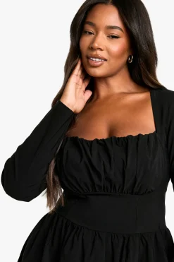 Plus Bengaline Robe Skateur à Corset Grande Taille à Manches Longues