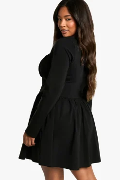 Plus Bengaline Robe Skateur à Corset Grande Taille à Manches Longues