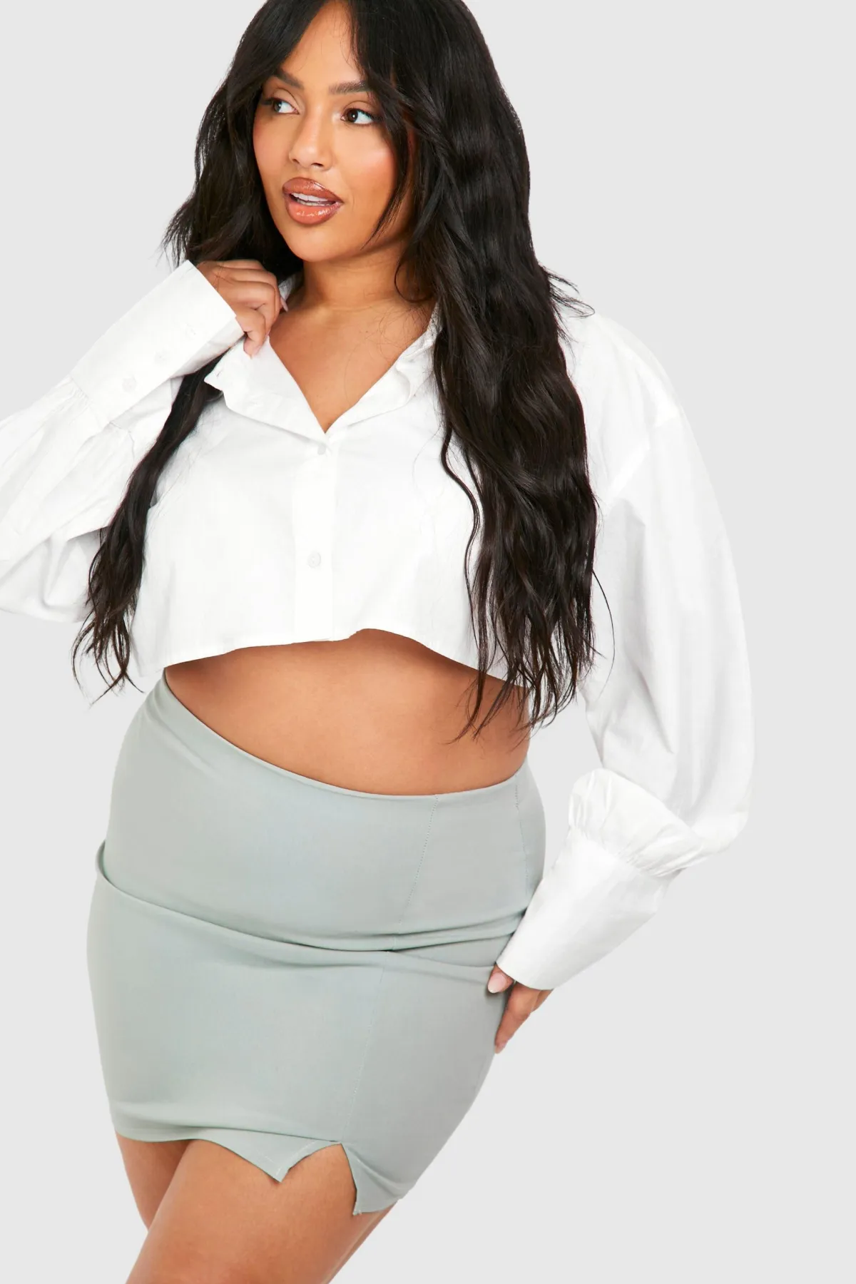 boohoo Plus Bengaline Split Front Mini Skirt<Femme Jupes|Jupes