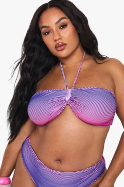 PLUS BIKINI BANDEAU À RAYURES TEXTURÉES